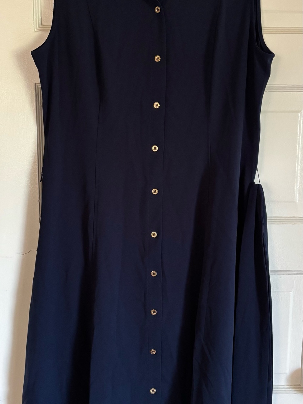 Anne Klein Sleeveless Navy Blue Button-Down Dress